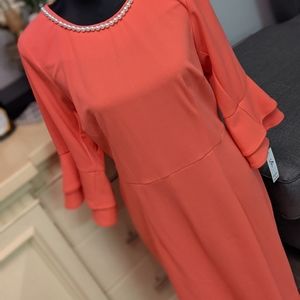 Salmon Pink Dress with Pearl Look Collar